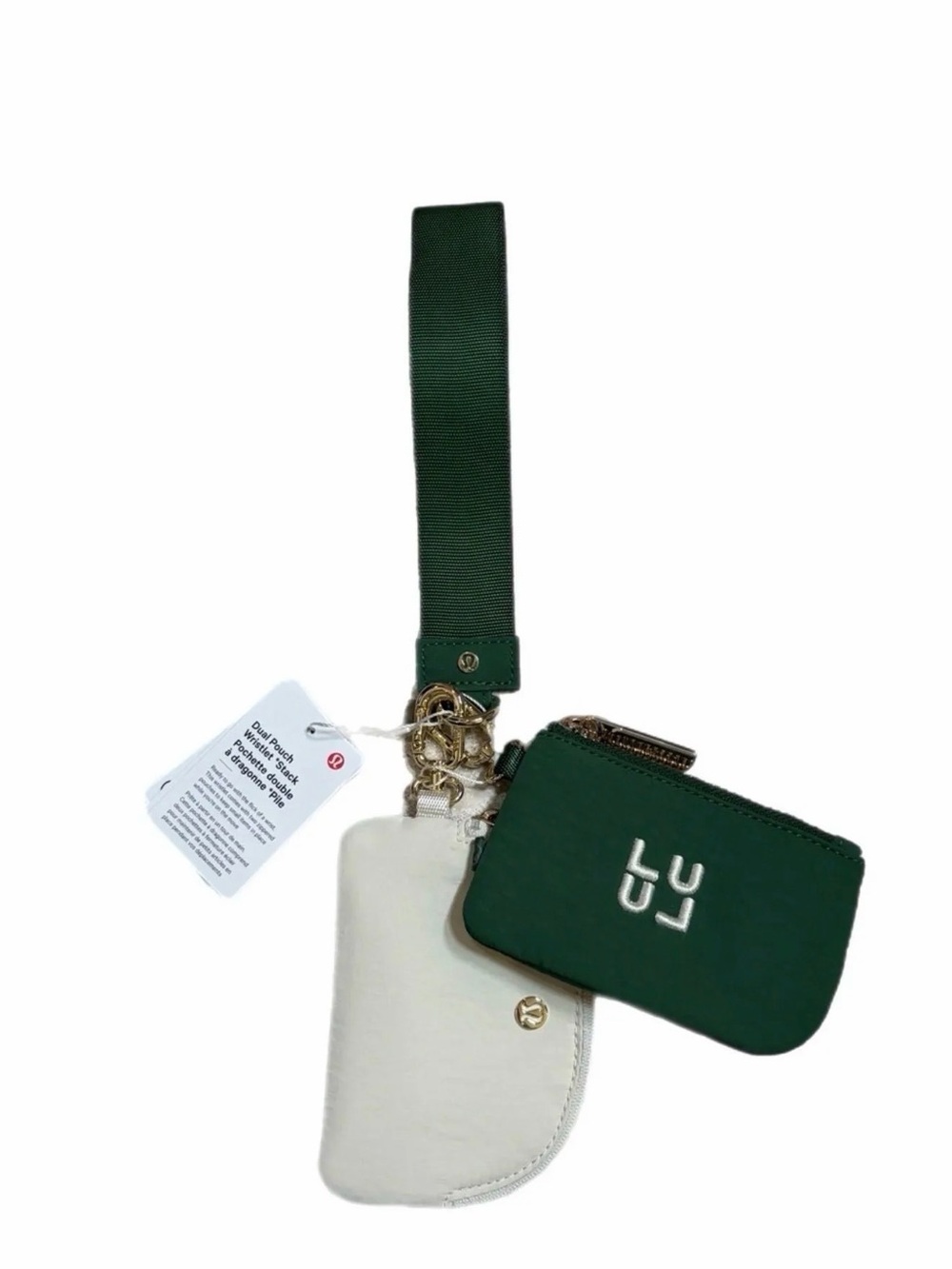 lululemon athletica Green & Cream Wristlet Card Pouch Set